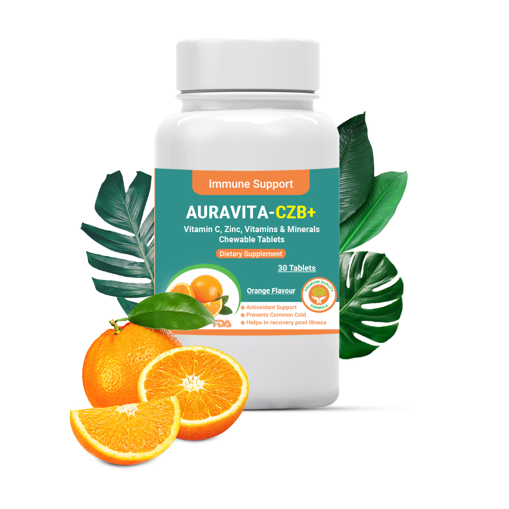 Auravita Czb Pure Sugar Free Vitamin C 500 Mg Chewable Tablets With Vitamins B1 B6 B12 Vitamin D E Zinc Auravita C